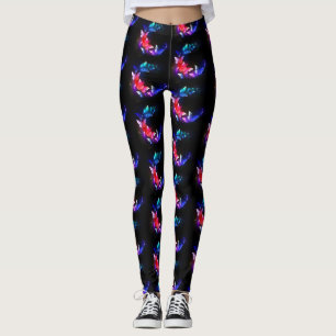 Legging Borboletas Neon Night brilhantes sobre fundo preto