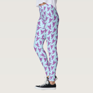 Legging Borboletas roxas em azul claro, Impressão de borbo