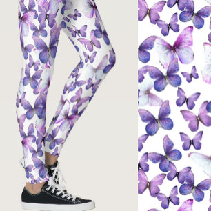 Legging Borboletas Roxas Femininas Padrão Caprichoso
