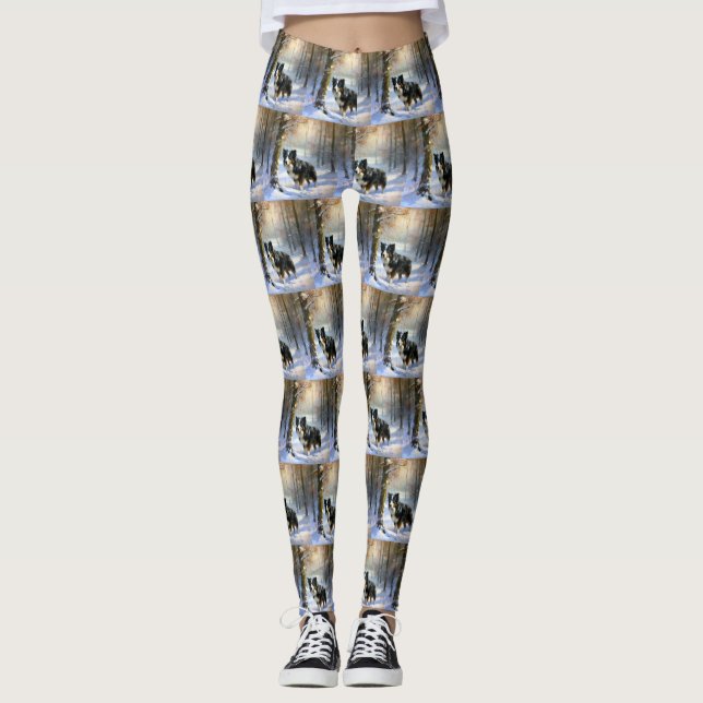 Legging Borda Collie Deixe-o nevar no Natal (Frente)