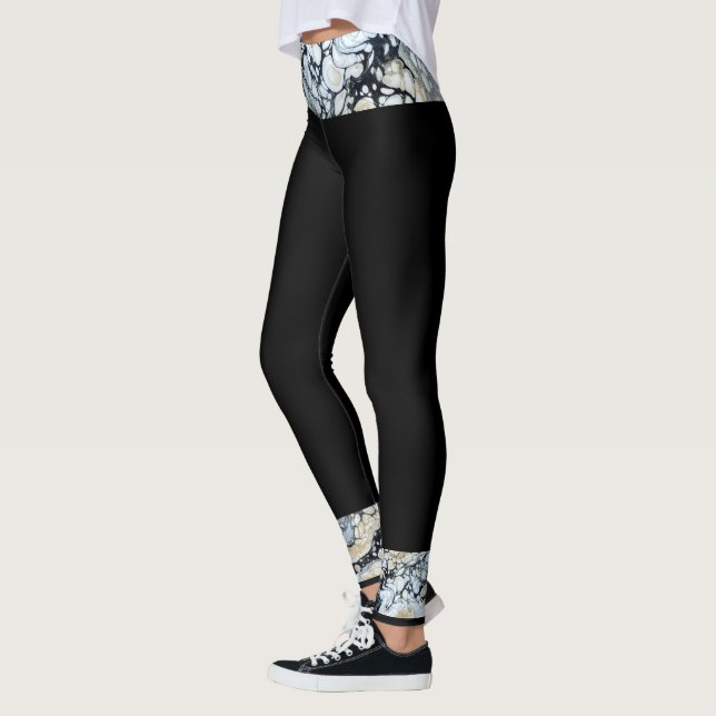 Legging Borda do Ankle branco-Abstrato preto