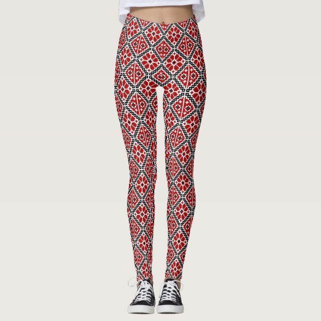 Legging Bordado Étnico Eslavo, Tradicional Balcânico (Frente)