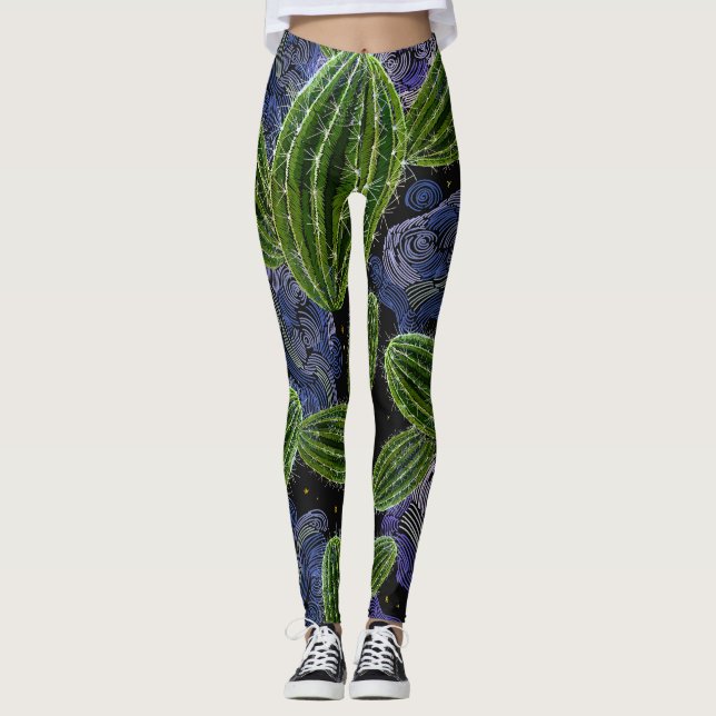 Legging Bordado Mexicano: Noite De Cactus Sem Olhos. (Frente)