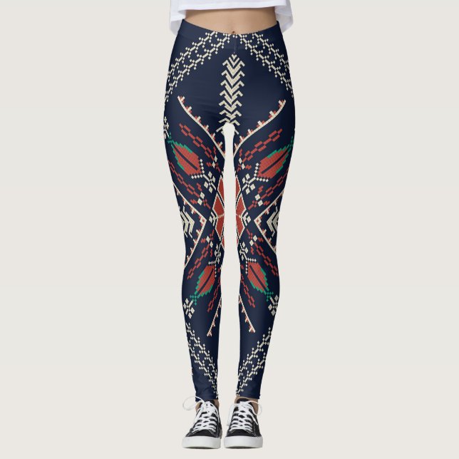Legging Bordado Palestino: Design de Padrão Tradicional (Frente)