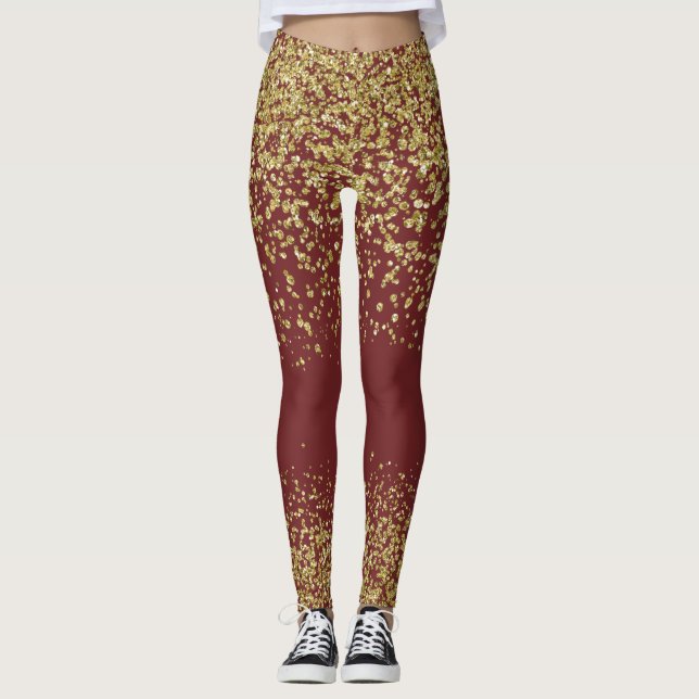 Legging Borgonha & caneleiras brilhantes Dourados (Frente)