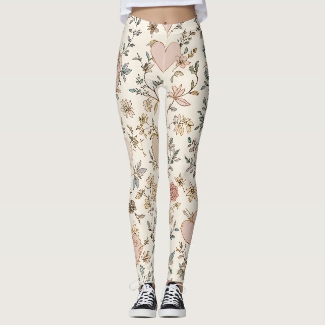 Legging Botanical Hearts Romantic Floral Valentine Pattern (Frente)