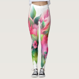 Legging Botânico Floral Aquarela Rosa Verde
