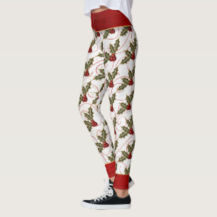 Legging Boughes of Holly com Red e Dourado Na moda