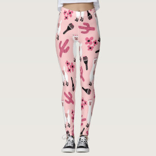 Legging Branca Adorável Llama Maraca Cactus Floral