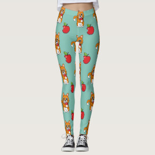 Legging Branca De Gato Branco, Comendo Maçã Vermelha