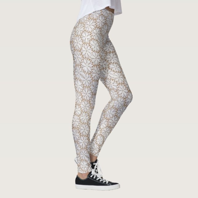 Legging Branca, Lace Daisy, Feliz, Sexy Clássico Quente (Direita)
