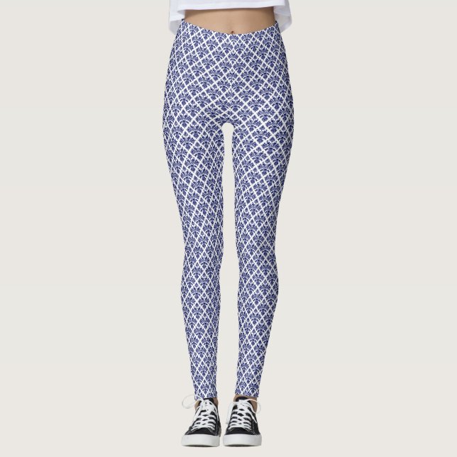 Legging Branco Azul 2 Camadas - Damask #2 DIY BG Ptn NB (Frente)