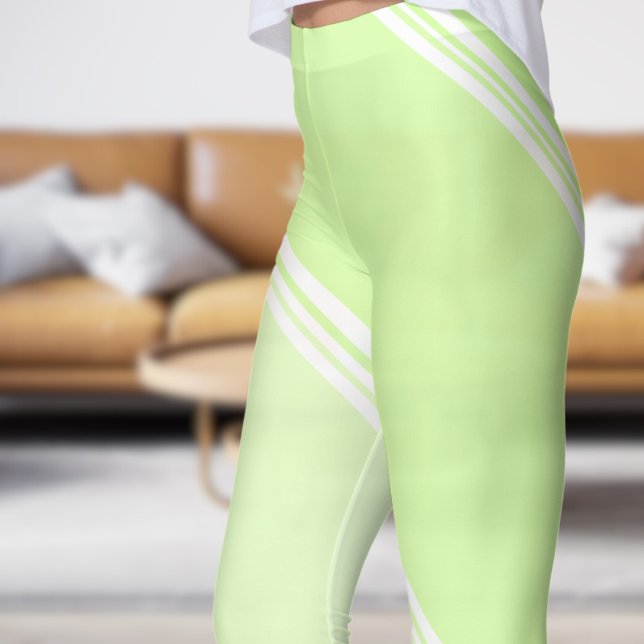Legging Branco-chic sob Impressão verde-pálido (Chic White under Pale Green Banded Print Leggings)