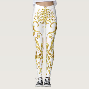 Legging Branco com Dourado Damask - Atletic detalhado