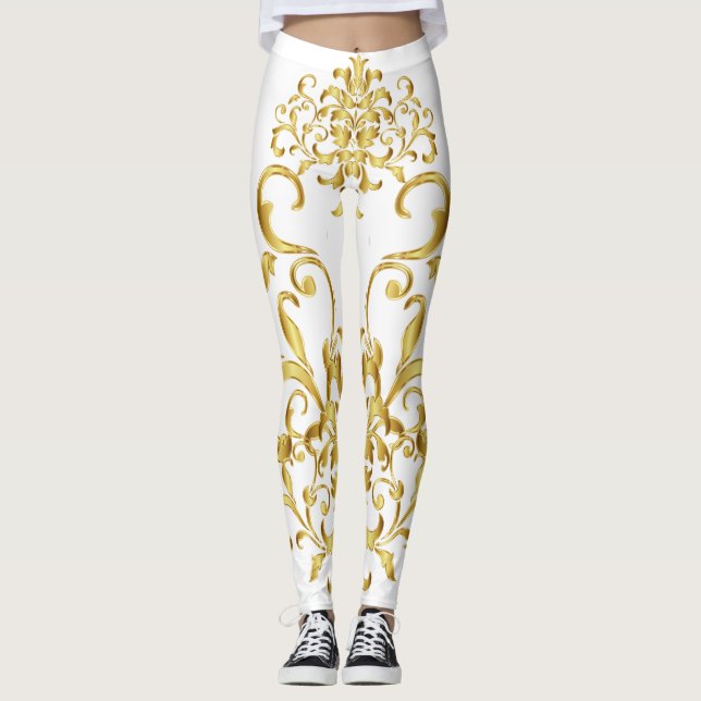 Legging Branco com Dourado Damask - Atletic detalhado (Frente)
