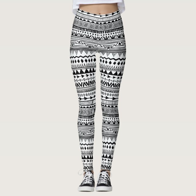 Legging Branco com Padrão de Design de Étnica Negra (Frente)