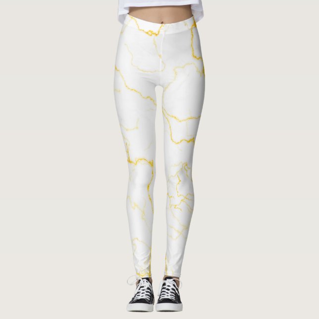 Legging Branco com padrão de mármore de folha de ouro (Frente)