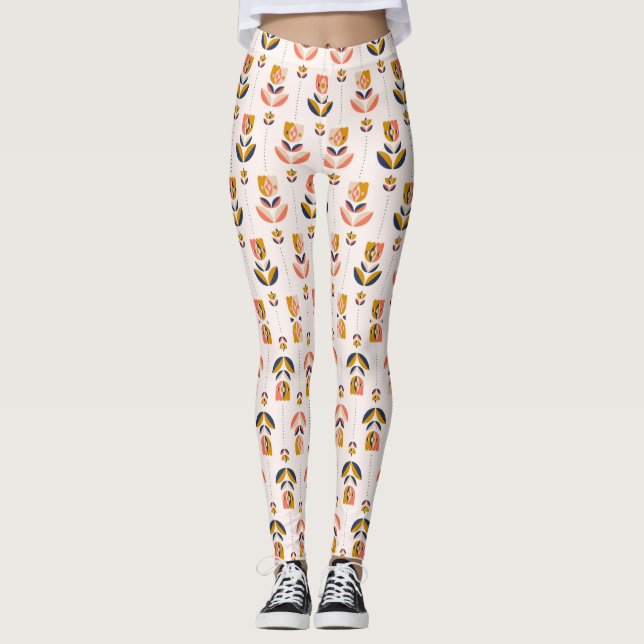 legging branco com uma flor abstrata colorida (Frente)