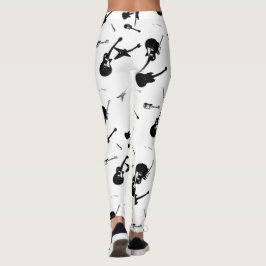 Legging Branco do preto da rocha das guitarra nas