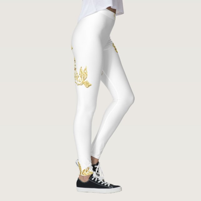 Legging Branco e Dourado | Zazzle_Growth. (Direita)