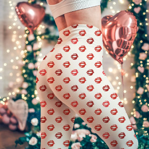 Legging Branco e Vermelho Beijo de Batom Impresso