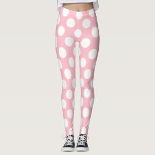 Legging Branco em Bolinhas de tamanho grande cor-de-rosa