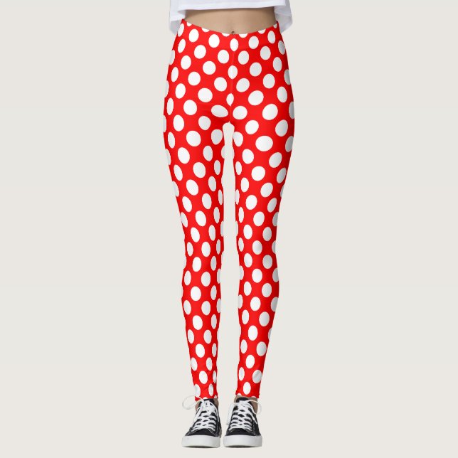 Legging Branco em Bolinhas de tamanho médio vermelho (Frente)