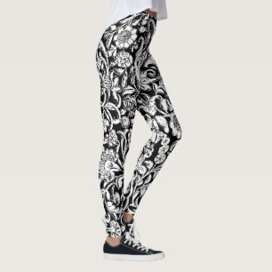 Legging Branco Floral antigo sobre preto