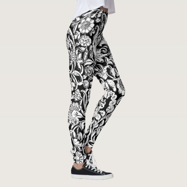 Legging Branco Floral antigo sobre preto (Direita)