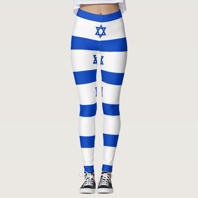 Legging branco listrado da estrela de David azul (Frente)