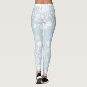 Legging Branco no fundo feito sob encomenda floral azul da
