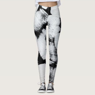 Legging Branco preto, canvas pintada por abstrato.