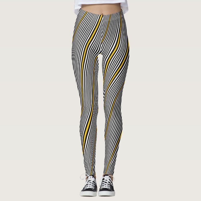Legging Branco, preto e amarelo ondulado (Frente)