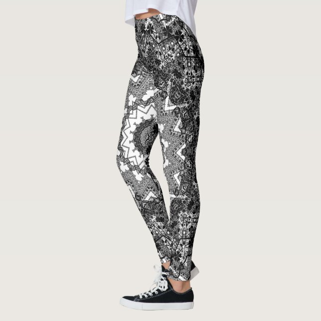 Legging Branco preto, trabalho aberto, mandala (Esquerda)