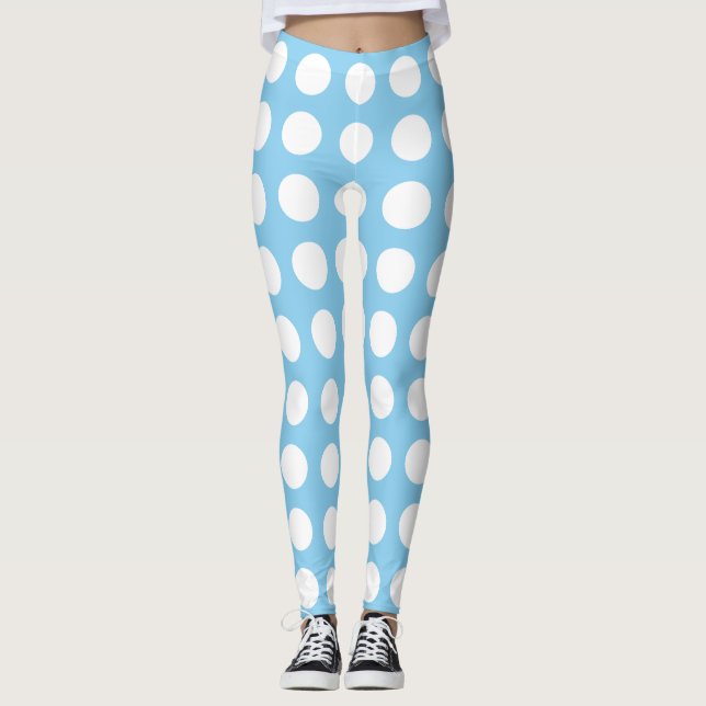 Legging Branco sobre Bebê Azul Grande Horiz. Bolinhas (Frente)