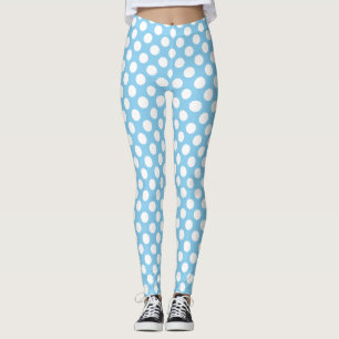 Legging Branco sobre Bolinhas de tamanho médio de azul-beb