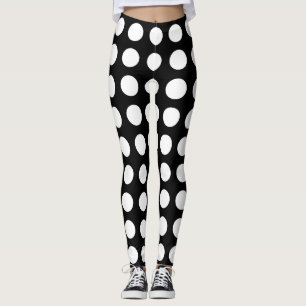 Legging Branco sobre Bolinhas Horizontais de Grande Tamanh
