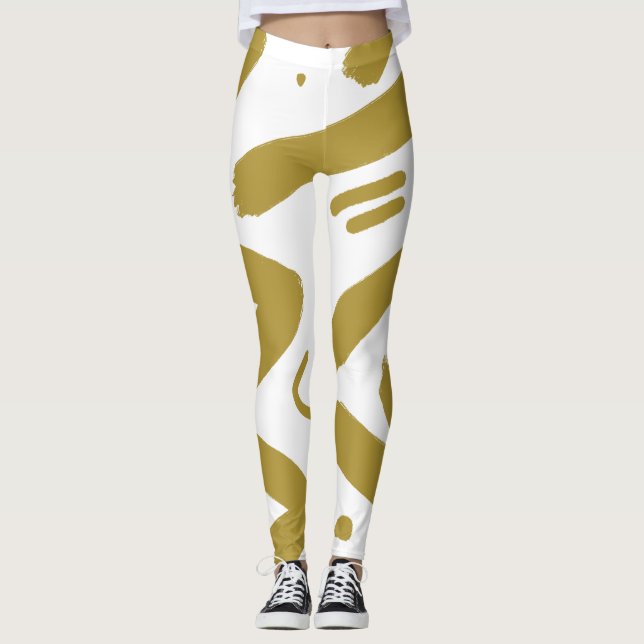 Legging Branco Tribal e Dourado (Frente)