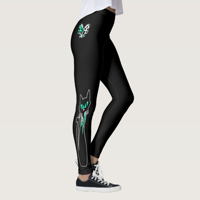 Legging Branco Verde de Gato Negro Atômico (Direita)