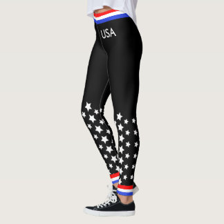 Legging Branco vermelho e azul em preto