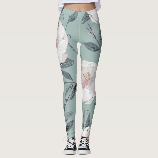 Legging Brancos: Bordados Florais. (Frente)