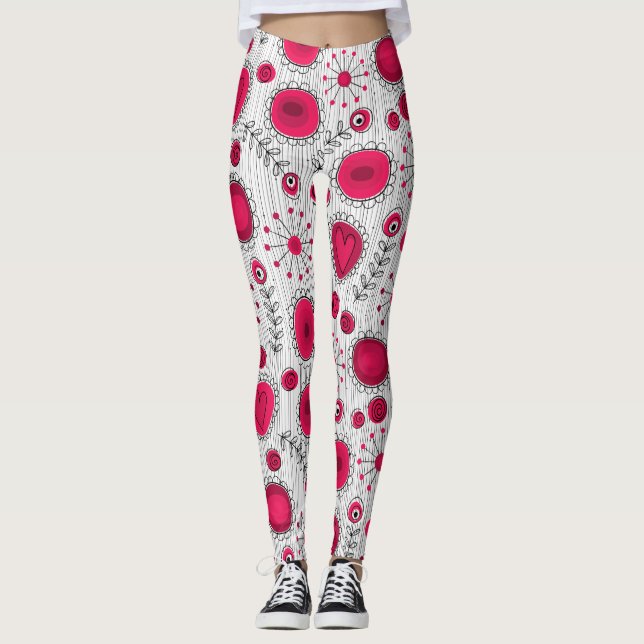 Legging Brancos brancos, brancos, brancos, flores nome flo (Frente)