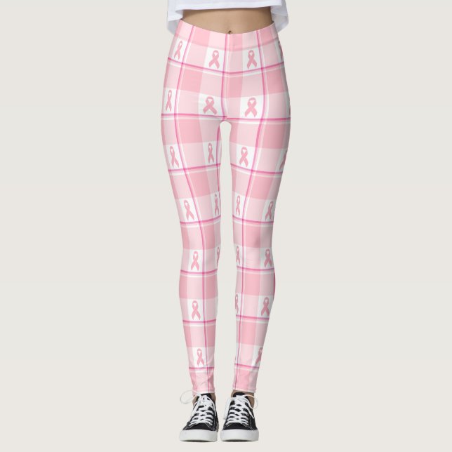 Legging Breast Cancer Awareness Plaid Pink Ribbon (Frente)