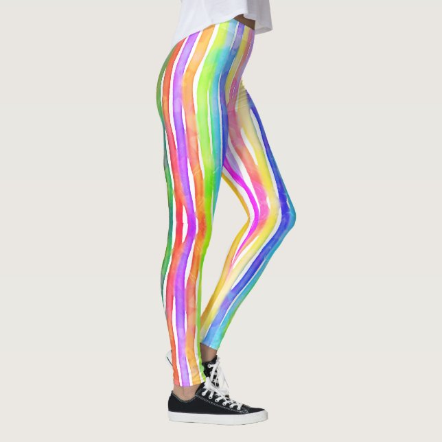 Legging Bright Colorful Modern Striped Yoga Capri (Direita)