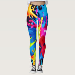 Legging Bright Neon Splasps in Abstrato Art