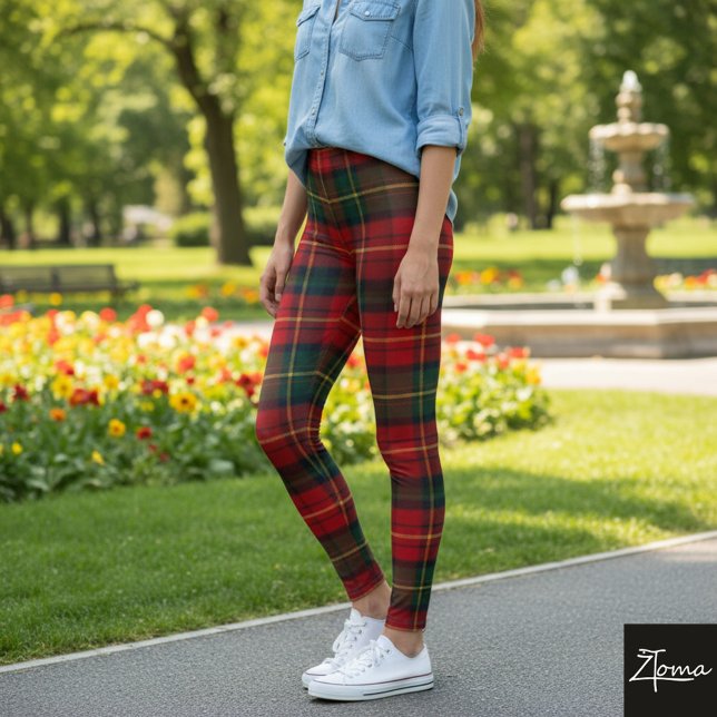 Legging Bright Red Square Tartan Christmas Plaid (Criador carregado)