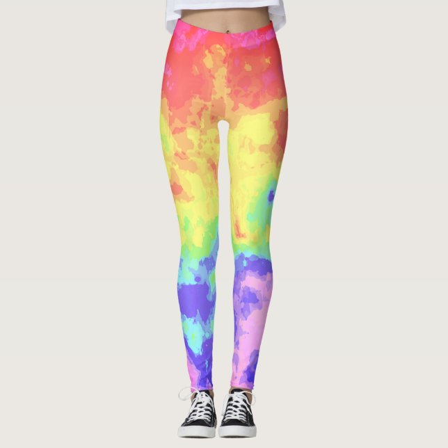 Legging Bright Swirly Boho Hippie Trippy Groovy Rainbow (Frente)