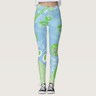 Legging Brihemian Chintz Ilustração Verde Verde Suave