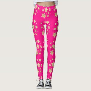 Legging Brilhante dourado de champanhe estrelas rosa quent