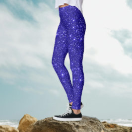 Legging Brilhante Glam Azul Royal Brilho Bling Galáxia Cós